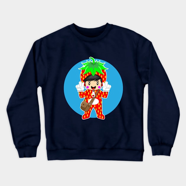 mascot strawberry cartoon cute and funny Crewneck Sweatshirt by wari93